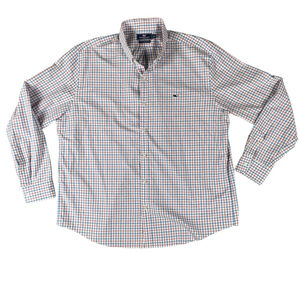 Vineyard Vines Whale Shirt Mens XXL Slim Fit Red Blue Plaid Button Down Cotton